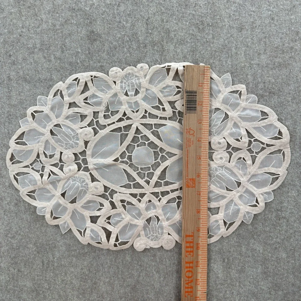 3 Vintage Lace Doilies Home 16x10 Cream Floral Embroidered Cutout